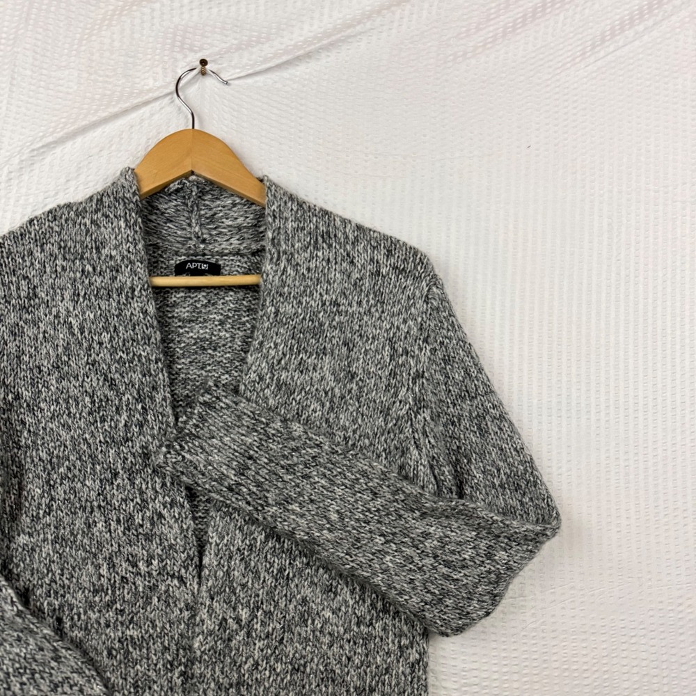 Apt 9 Womens Grey Marled Knit Open Front Cardigan Sweater Velvet Trim Size M